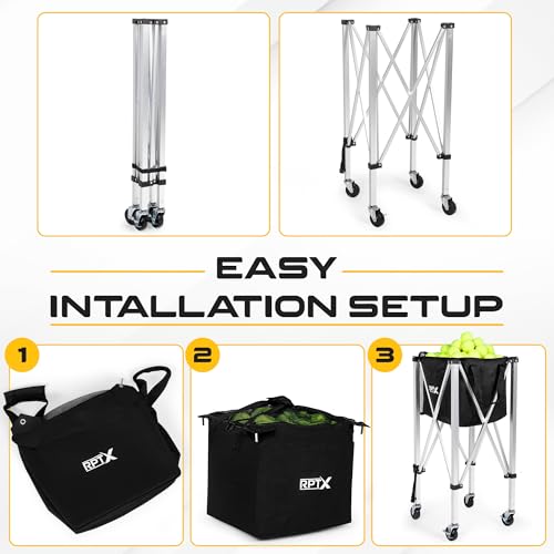 Pickleball Cart | Tennis Ball Hopper | 150 Ball Capacity | Multiple Storage Pockets | Carrying Bag | Lightweight & Portable | Coaching Cart for Practice & Training