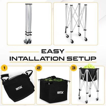 Pickleball Cart | Tennis Ball Hopper | 150 Ball Capacity | Multiple Storage Pockets | Carrying Bag | Lightweight & Portable | Coaching Cart for Practice & Training