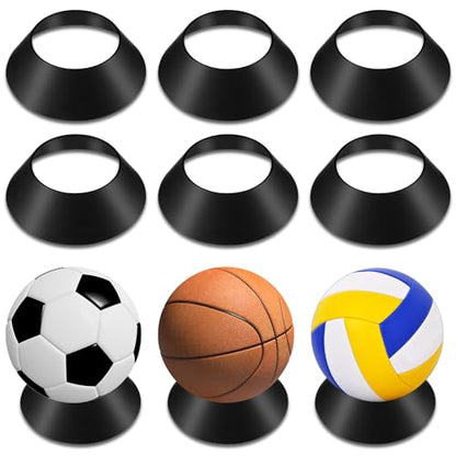 6PCS Basketball Display Stand Black Durable Acrylic Sports Ball & Trophy Holder for Basketball, Rugby, Football, Soccer, Volleyball & Memorabilia, Round Cone Storage Racks for Home, Office or Store