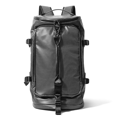 YOUMIAN Gym Duffle Bag 3 IN 1 Travel Backpack 40L Waterproof Shoe Compartment for Men and Women Basketball Soccer Sports Bag (TPU Black Checkered) - color: Tpu Black Checkered