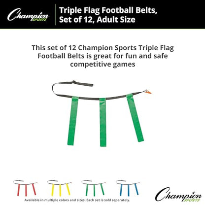 Champion Sports Quick Release Flag Football Set – Durable Belt, 3 Detachable Flags & Adjustable Fit (25”-50”) - color: Green Flags, size: Large (32'-39")