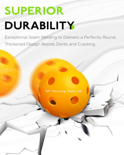 Warping Point Pickleball Balls | 26 Holes, 40 Holes | 4 Pack, 12 Pack | Meet USAPA Specifications | High Bounce Durable Practice Pickle Ball for Beginner & Intermediates | Orange, Blue, Yellow, Green - size: 12 pack