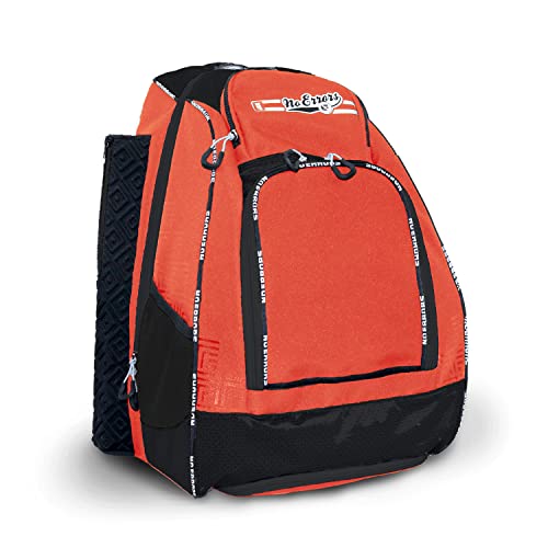 No Errors Sports RBP Rookie Baseball and Softball Backpack - Youth Baseball and Softball Bat Bag with Fence Hooks - Baseball and Softball Equipment Bag for Kids - color: Orange