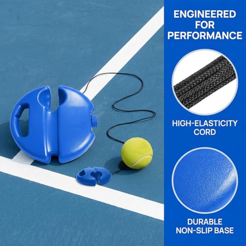 Tennis Ball Training Baseboard – Improve Your Skills & Perfect Your Swing, Solo Tennis Trainer Rebound Ball with 3 Balls, Tennis Practice Rebounder with Base for Beginner Adult Home - color: Blue