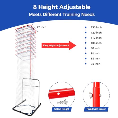 Volleyball Setter Training Equipment 8 Adjustable Heights,Sturdy and Durable 130inch Volleyball Setter Training Net 6 Adjustable Angles for Indoor and Outdoor Training - color: Red