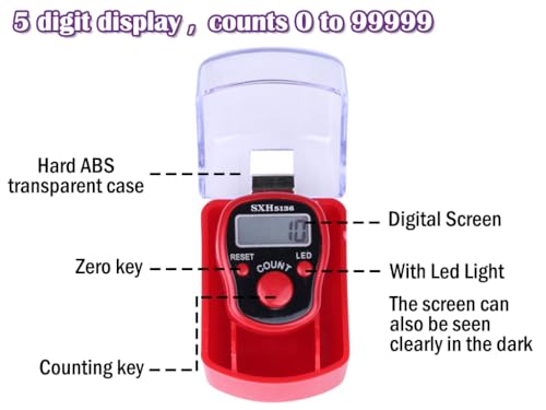 8PCS Electronic Finger Counter, LED Electronic Handheld Tally Counter, 5-Digit Counters Clicker with Box, Lap Track Handheld Counter, for Golf Sports Fitness Exercise Warehouse (Purple, Red)