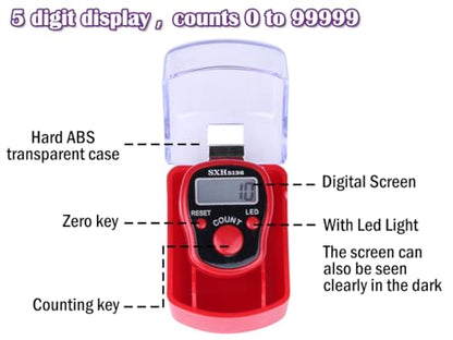 8PCS Electronic Finger Counter, LED Electronic Handheld Tally Counter, 5-Digit Counters Clicker with Box, Lap Track Handheld Counter, for Golf Sports Fitness Exercise Warehouse (Purple, Red)