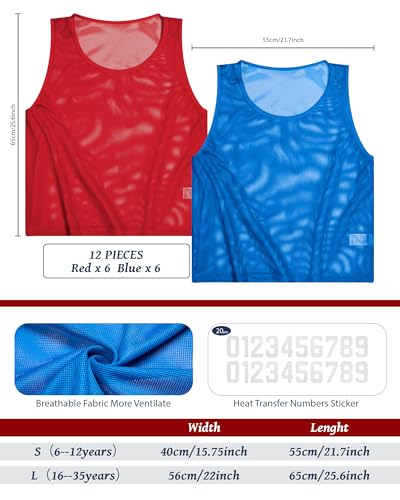 Boyiee Pinnies Scrimmage Vests, Nylon Mesh Team Practice Jersey Youth Pinnies for Sports Basketball Soccer Football - color: Red and Blue