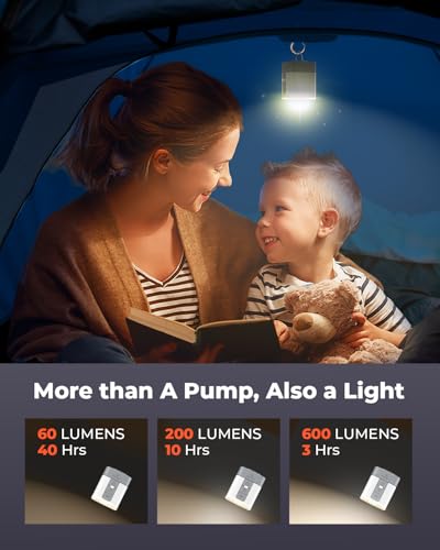 ETENWOLF AIR 3 Air Pump for Inflatables with 2600 mAh Battery & Camping Light, Ultra-Fast and Mini Electric Air Pump, Inflate Deflate for Air Mattress, Pool Floats, Vacuum Storage Bags - color: White