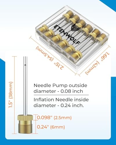 ETENWOLF 12 Pack Brass Ball Pump Needles, No Break Heavy Duty Air Pump Needles for Balls with Storage Case, Compatible with Hand Pump and Electric Pump, Stainless Steel Body