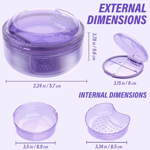 Denture Case Retainer Cleaning Case: 2 in 1 Retainer Case, No-Leak Denture Bath Box Cup, Complete Clean Care for Dentures, Clear Braces, Mouth Guard, Night Guard & Retainers - color: Purple