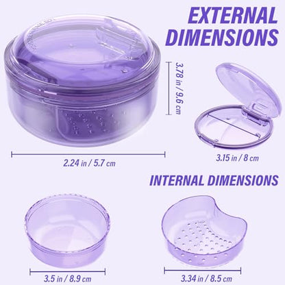 Denture Case Retainer Cleaning Case: 2 in 1 Retainer Case, No-Leak Denture Bath Box Cup, Complete Clean Care for Dentures, Clear Braces, Mouth Guard, Night Guard & Retainers - color: Purple