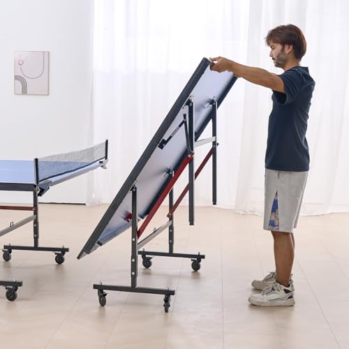 VEVOR Ping Pong Table, Professional Table Tennis Game, Indoor MDF Portable Table Tennis Table, Foldable Ping Pong Table with Quick Clamp Net and Lockable Wheel, 10 Minute Easy Assembly, 18mm Tabletops