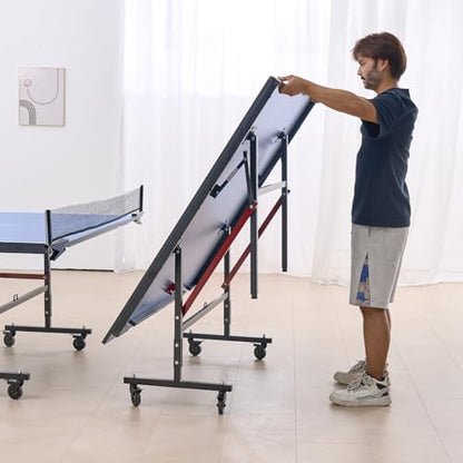 VEVOR Ping Pong Table, Professional Table Tennis Game, Indoor MDF Portable Table Tennis Table, Foldable Ping Pong Table with Quick Clamp Net and Lockable Wheel, 10 Minute Easy Assembly, 18mm Tabletops