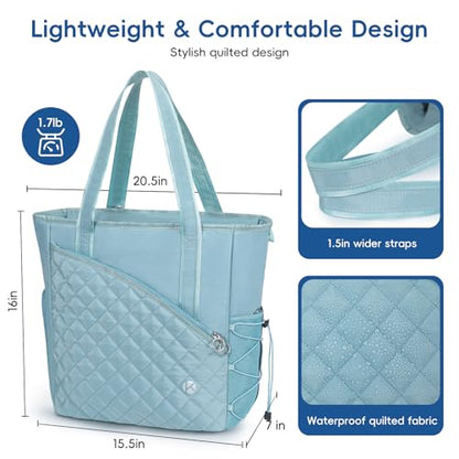 Pickleball Tote Bag for Women with Fence Hook, Quilted Pickleball Bag Holds 3-4 Paddles with Shoe Compartment & Wet Pocket - color: Green