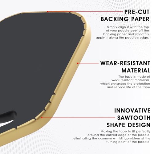 PICKLETECH Pickleball Paddle Protection Tape - Paddle Head Edge Guard - Racket Edge Protection Tape -Fit Perfectly Curved Edge -No Wrinkling - color: Gold, size: Width 20mm