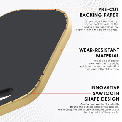 PICKLETECH Pickleball Paddle Protection Tape - Paddle Head Edge Guard - Racket Edge Protection Tape -Fit Perfectly Curved Edge -No Wrinkling - color: Gold, size: Width 20mm