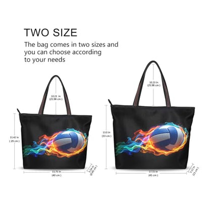 Volleyball Ball Black Tote Bag for Women Work Beach Bag Travel Bag - size: 18.5 L