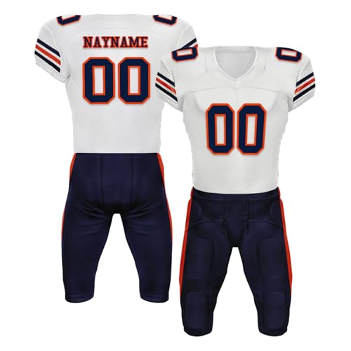 Youth Football Practice Jersey, Custom Blank Kids Practice Football Uniform Sportswear for Boys Training Games - color: Navy Blue Orange White