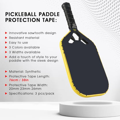 PICKLETECH Pickleball Paddle Protection Tape - Paddle Head Edge Guard - Racket Edge Protection Tape -Fit Perfectly Curved Edge -No Wrinkling - color: Yellow, size: Width 20mm