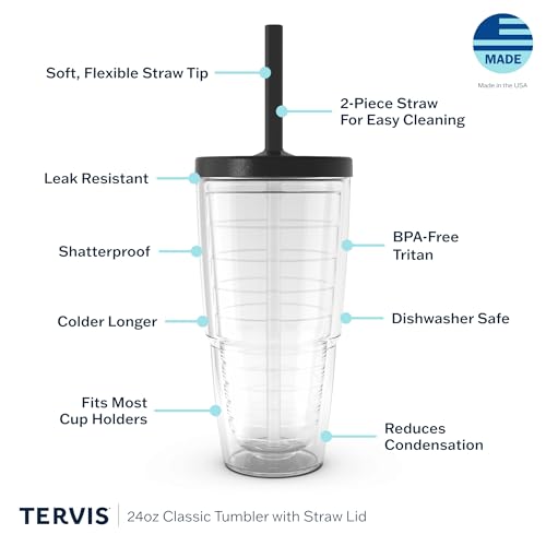 Tervis Pickleball Made in USA Double Walled Insulated Tumbler Travel Cup Keeps Drinks Cold & Hot, 24oz with Straw Lid, Classic - style: GAME ON
