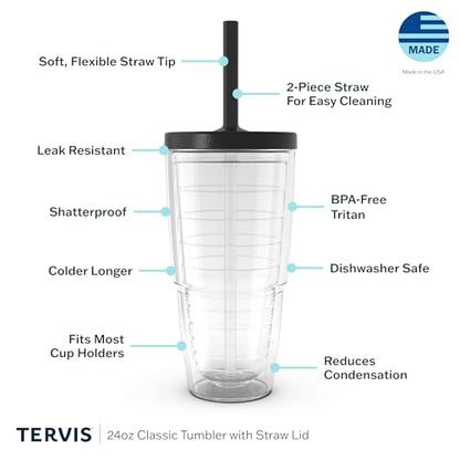 Tervis Pickleball - Spike Dink Ace Made in USA Double Walled Insulated Tumbler Travel Cup Keeps Drinks Cold & Hot, 24oz with Straw Lid, Classic - style: GAME ON