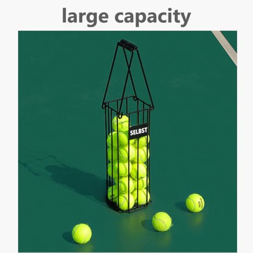 Selbst Tennis Ball Hopper, Tennis Balls Basket, Portable Pickleball Collector with Mesh Carry Bag - Large Capacity Carrier Picker Upper Caddy