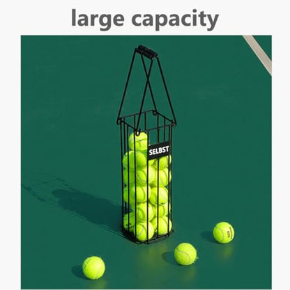 Selbst Tennis Ball Hopper, Tennis Balls Basket, Portable Pickleball Collector with Mesh Carry Bag - Large Capacity Carrier Picker Upper Caddy