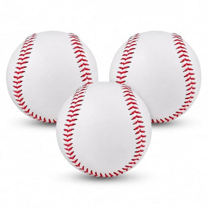 Hard Baseballs, Classic White Baseball Practice Balls, Raised Seam Training Baseballs for Batting, Pitching, Catching, Team Practice, Recreational Play, Youth Teen Adult (3)