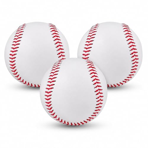 Hard Baseballs, Classic White Baseball Practice Balls, Raised Seam Training Baseballs for Batting, Pitching, Catching, Team Practice, Recreational Play, Youth Teen Adult (3)
