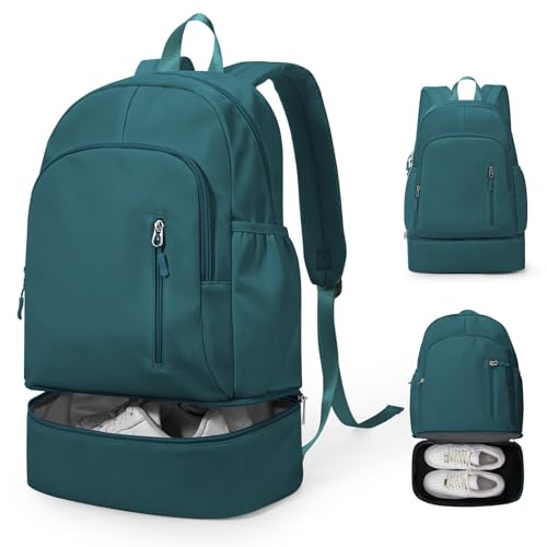Gym Backpack for Women Men, Lightweight Gym Bag with Shoe Compartment, Waterproof Sports Backpack with Wet Pocket, Peacock Blue
