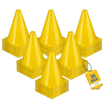 36pcs Cones 7 Inch Soccer Cones and Plastic Traffic Cones, Durable Cones for Sports Training, Ideal for Soccer, Basketball, Football, Skating, and Agility Drills Practice - color: yellow