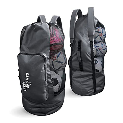Soccer Ball Bag for Basketball, Volleyball & Football | Large Drawstring Ball Bags Mesh | Heavy-Duty Soccer Ball Bags for Coaches | Equipment Bag w/Shoulder Strap | 37" x 17" - color: Grey Black