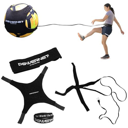 PowerNet Solo Rebounder, Adjustable Soccer Ball Skill Trainer for Kicking, Throwing & Juggling, Indoor Outdoor Soccer Training Equipment, Fits Ball Sizes 3, 4, and 5