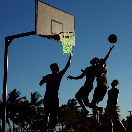 Glow Basketball Net Outdoor 12 Loops Luminous Basketball Nets Heavy Duty Net Replacement Anti Whip All Weather Nylon Light-Up Accessories for Pool Sports (White)