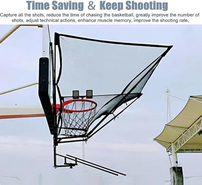 Hanging Basketball Return，Basketball Shot Returner,Basketball Shot Returner Hanging Basketball Return Attachment for Hoop,Large Basketball Return System Rotatable 180°, Basketball Shooting P