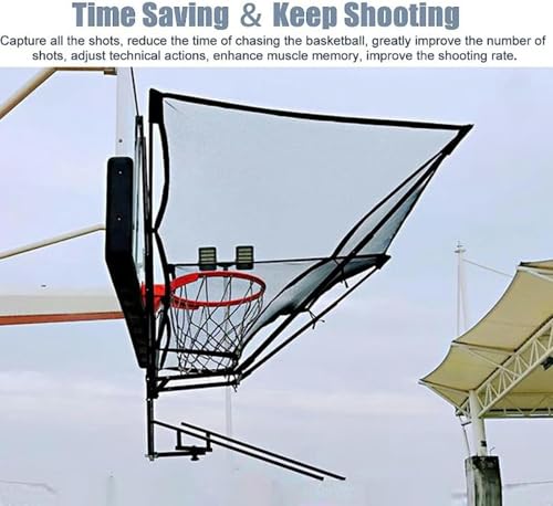 Basketball Shot Returner - 180° Rotatable Hanging Return Attachment for Hoop, Large Basketball Shooting Practice Net, Perfect for Skill Development and Training