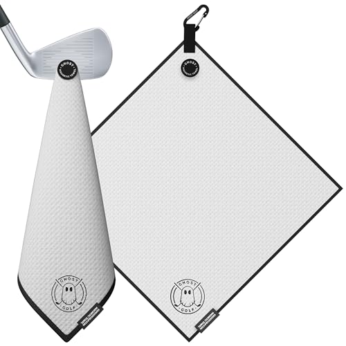Ghost Golf Magnetic Towel (Greenside) - Premium Ultra-Absorbent Microfiber Golf Towel with Magnet for Golf Carts or Clubs - 18" x 18" Golfing Gear - Waffle Weave Pattern (White) - color: White