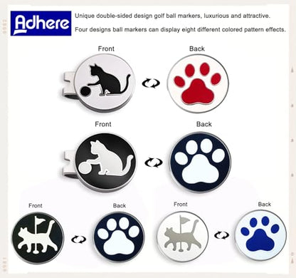 Adhere Golf Ball Markers Personlized Double Side Cute cat Logo Enamel with A Magnetic Hat Clips,A Premium Golf Gifts. - color: S-Cute Walking cats White+Black