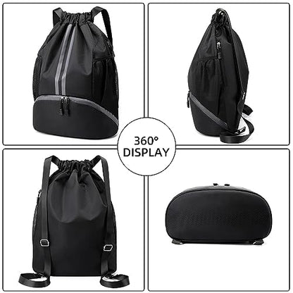 Valleycomfy Sports Drawstring Backpack - Water Resistant String Bag with Side Mesh Pockets Shoe Compartment Gym Backpack for Women & Men Grey - color: A-grey