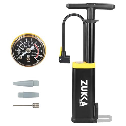 ZUKKA Bike Floor Pump with Gauge 160 PSI High Pressure Bicycle Air Pump Fits Presta and Schrader Valve Bike Tire Pump for MTB Road Bike,Soccer Basketball, Ball