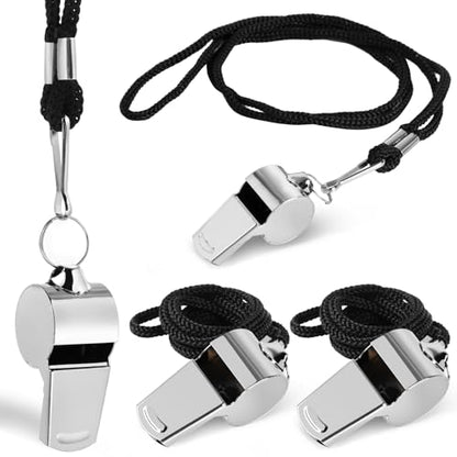 Guirnd Coach Whistle 4P, Stainless Steel Coaches Whistle with Lanyard, Loud Crisp Sound Sport Metal Whistles for Adults, Referees, Officials, Emergency, Outdoor