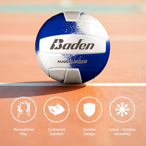 Baden | Match Point | Cushioned Synthetic Leather | Outdoor Recreation Backyard Volleyball + College Camp Ball | Official Size 5 - color: Royal Blue/White