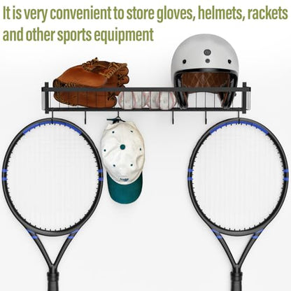 BTY Ball Holder Wall Mount Garage Sports Equipment Organizer 3 Separate Wall Ball Storage Rack with 6 Hooks for Basketball Football Soccer Volleyball