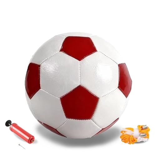 Soccer Ball with Pump Soft Leather Training Football Soccer Balls for Teens Boys Girls Youth Football Players Skill Practicing Training Gifts - color: Red