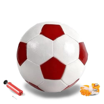 Soccer Ball with Pump Soft Leather Training Football Soccer Balls for Teens Boys Girls Youth Football Players Skill Practicing Training Gifts - color: Red