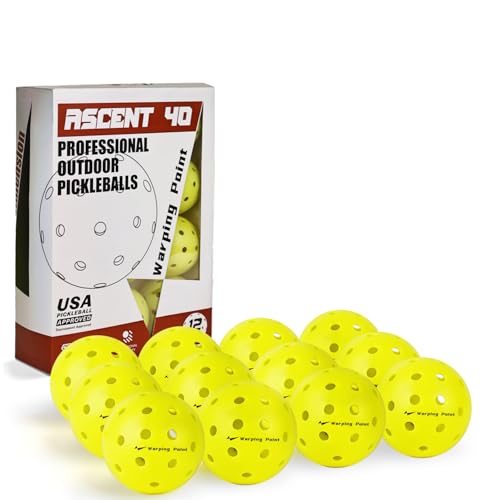Warping Point Outdoor Pickleball Balls USAPA Approved | 4 Pack, 12 Pack | 40 Holes Competition Pickle Balls for Tournament Play | Crack Resistant Pickleball for Beginner Intermediate Pro Player - style: Outdoor - 12 Pack
