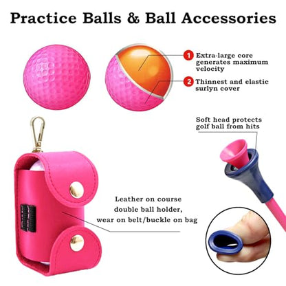 Golf Accessories Kit 20 PCS Pink Golf Gift Set - Golf Towel, Ball Marker, Pins, Golf Club Cleaner, Pink Golf Balls w/Holder, Ball Alignment Kit, Divot Repair, Plastic Tees, All Pink Kit