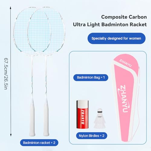 Badminton Rackets,Badminton Racket Set,Both Offensive and Defensive,Composite Carbon Ultra Light 82g Professional Training Racket,Including 2 Rackets,2 Shuttlecocks,and 1 Bag - color: 021-white