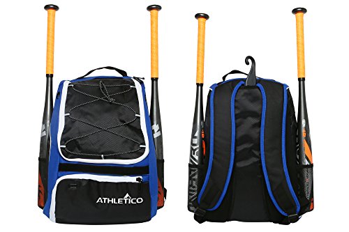Athletico Baseball Bat Bag - Backpack for Baseball, T-Ball & Softball Equipment & Gear for Youth and Adults | Holds Bat, Helmet, Glove, & Shoes |Shoe Compartment & Fence Hook - color: Blue